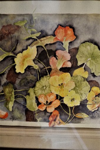 Antique WATERCOLOUR PAINTING OF A STILL LIFE FLORAL SCENE SIGNED 