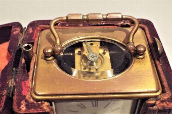 Antique Brass Carriage Clock in original case with key 