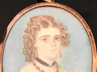 Antique Miniature Painting of Beautiful Woman of the Regency Period