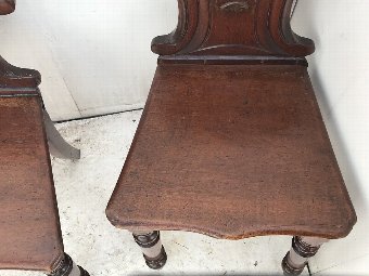 Antique Pair Of Mid Victorian Mahogany Hall Chairs 