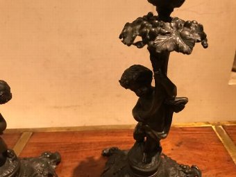 Antique Bronze Cherubs candlesticks Victorian 