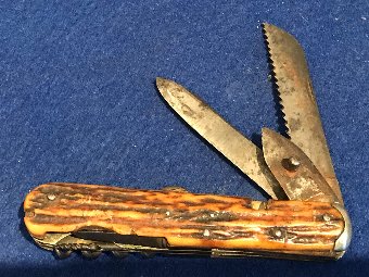 Antique Victorian bone handle grips multi purpose pocket knife 