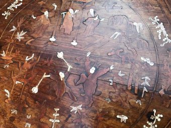 Antique Chinese table inlaid with  exotic woods.