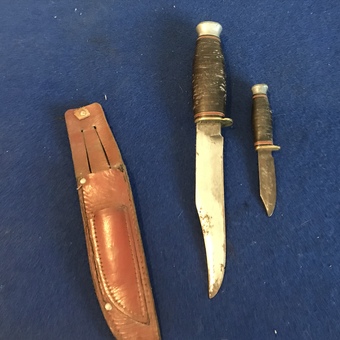 Antique 2 leather cased Bowie knives