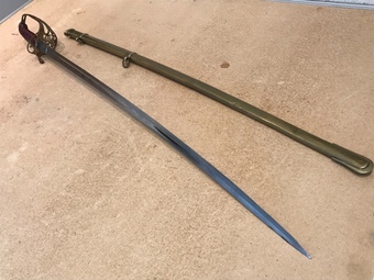 Antique Victorian Officers Infantry sword and brass scabbard 