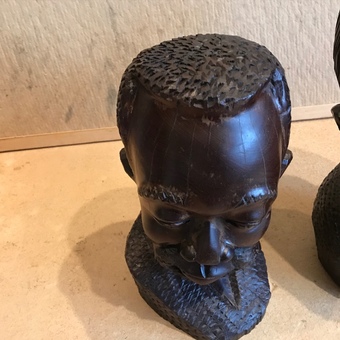 Antique African carved ebony man and woman
