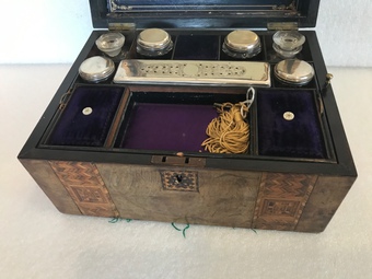 Antique Walnut & Inlay Ladies dressing Top Box  