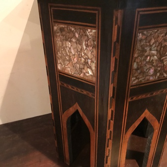 Antique Islamic occasional table inlaid in exotic woods and mother of Pearl