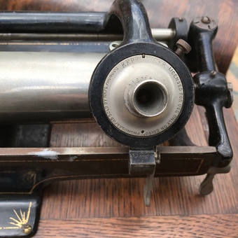 Antique Edison phonograph with huge witches hat horn