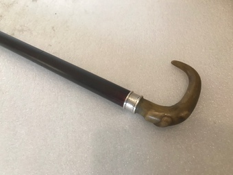 Antique Gentleman’s walking stick sword stick horn handle with silver collar 