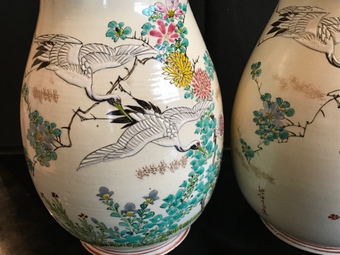Antique Oriental hand painted pair of Vases