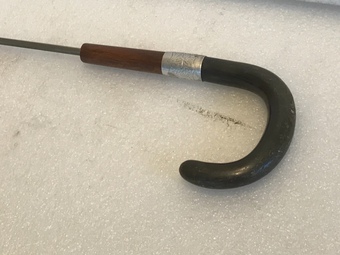 Antique Gentleman’s walking stick sword stick with horn handle & silver collar 