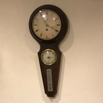 Wall clock barometer & thermometer in oak case