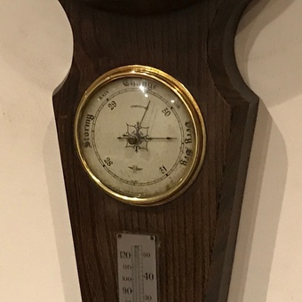 Antique Wall clock barometer & thermometer in oak case 