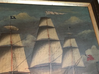 Antique Oil on canvas Georgian painting of British Naval Ship of the Line