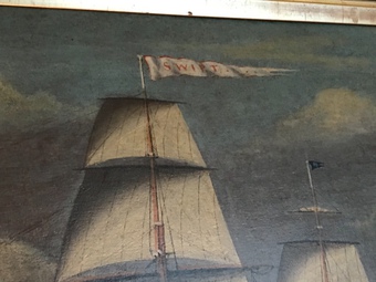 Antique Oil on canvas Georgian painting of British Naval Ship of the Line