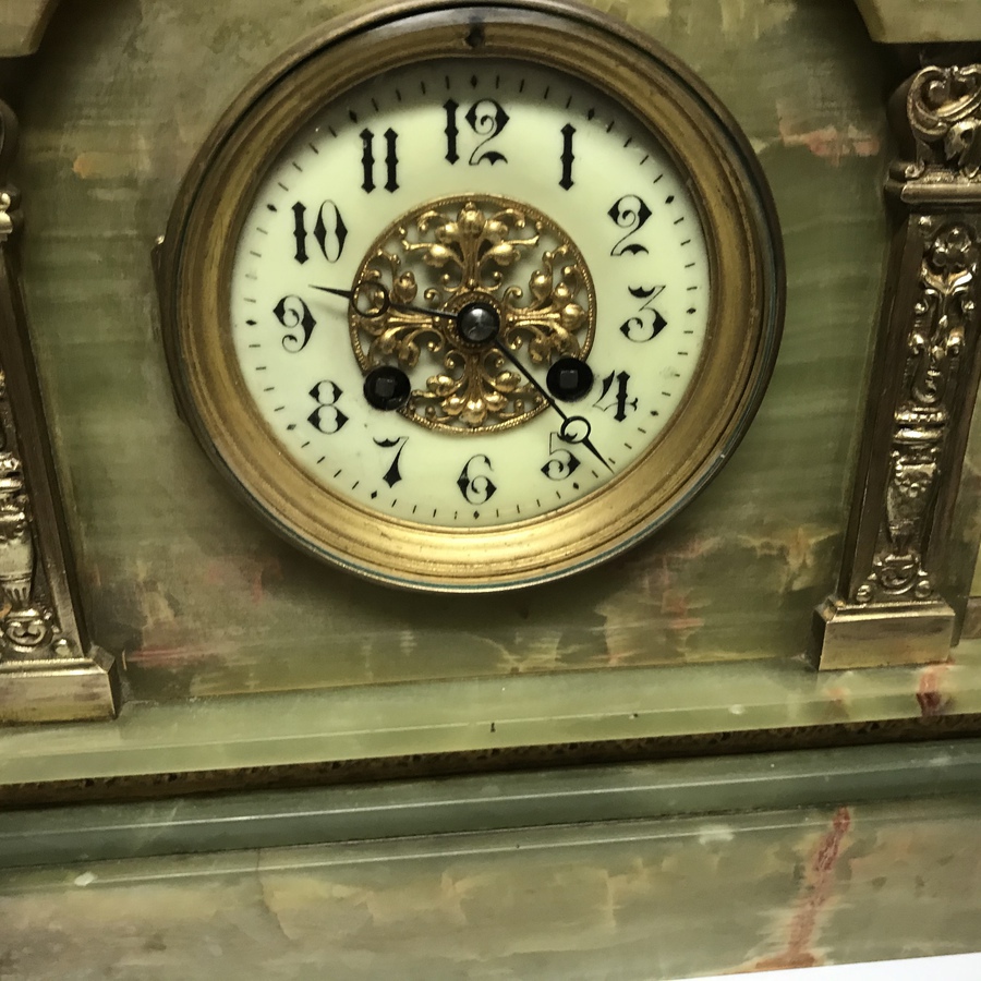 Antique Mantle clock green onyx cased 