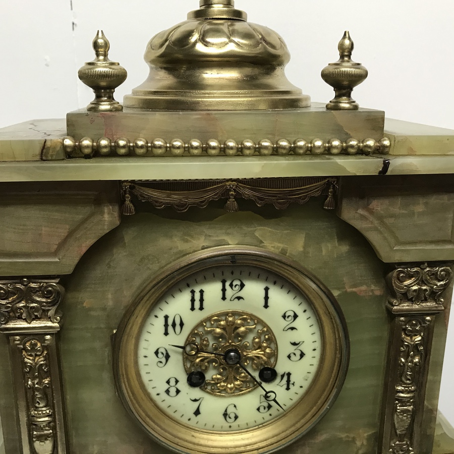 Antique Mantle clock green onyx cased 