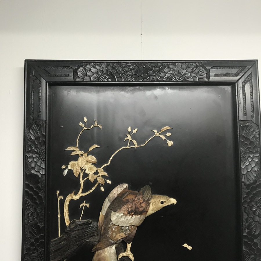 Antique Chinese wall  carved framed Eagle on a branch