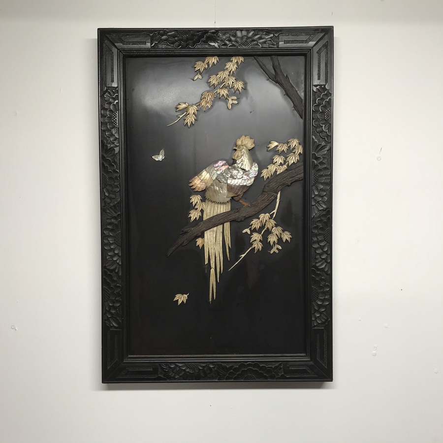 Chinese wall  carved framed bird of the Forest on a branch