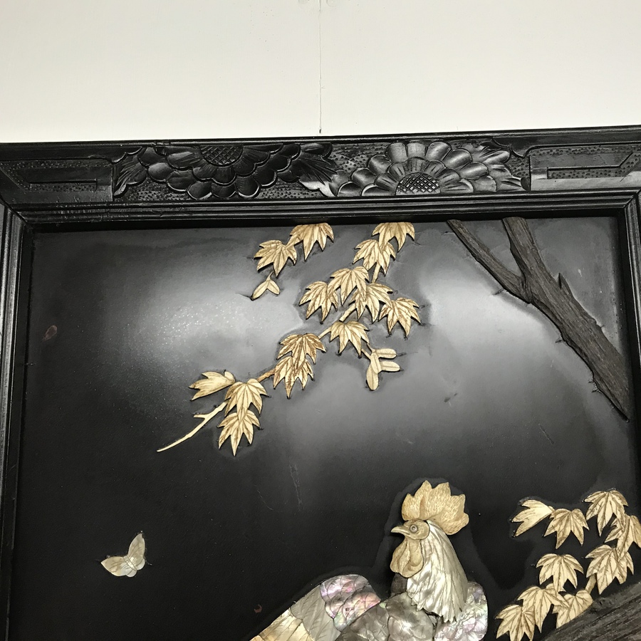 Antique Chinese wall  carved framed bird of the Forest on a branch