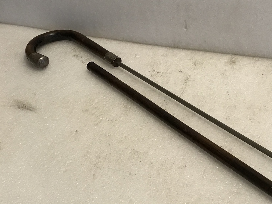 Antique Gentleman’s walking stick sword stick with silver mounts 
