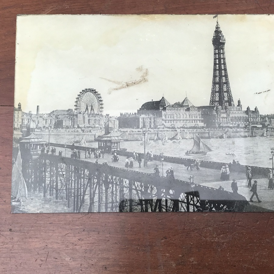 Antique Victorian photographs on glass of Blackpool scenes 