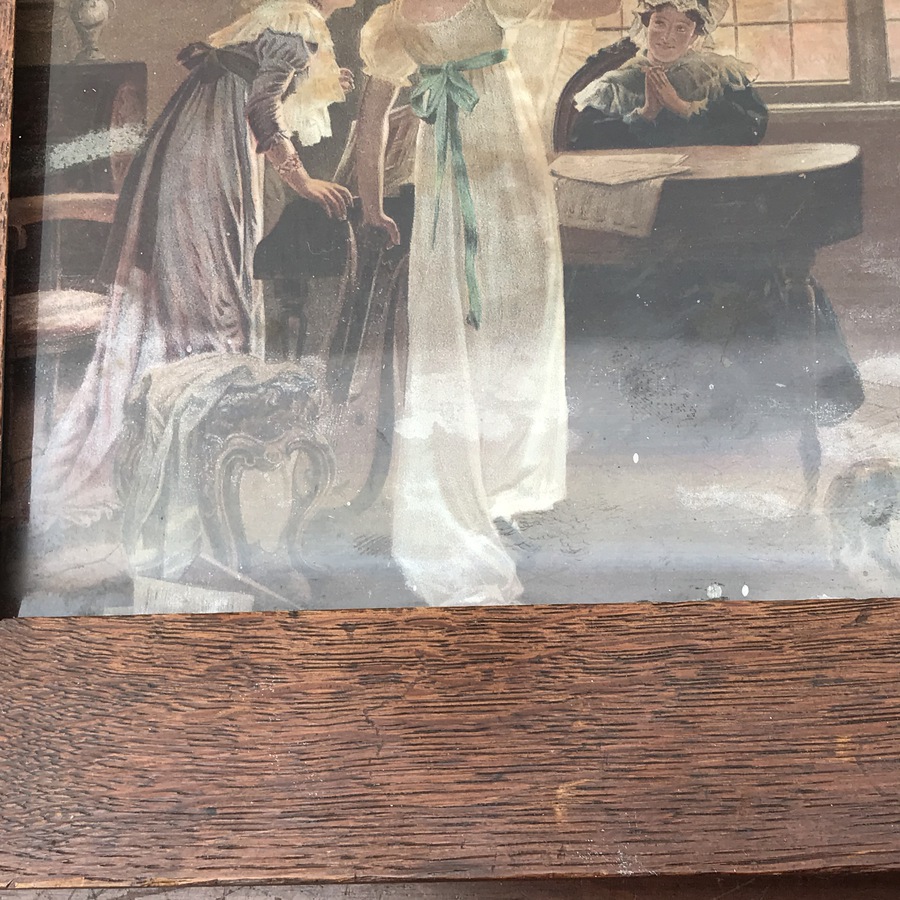 Antique Framed German Family Georgian scene on glass