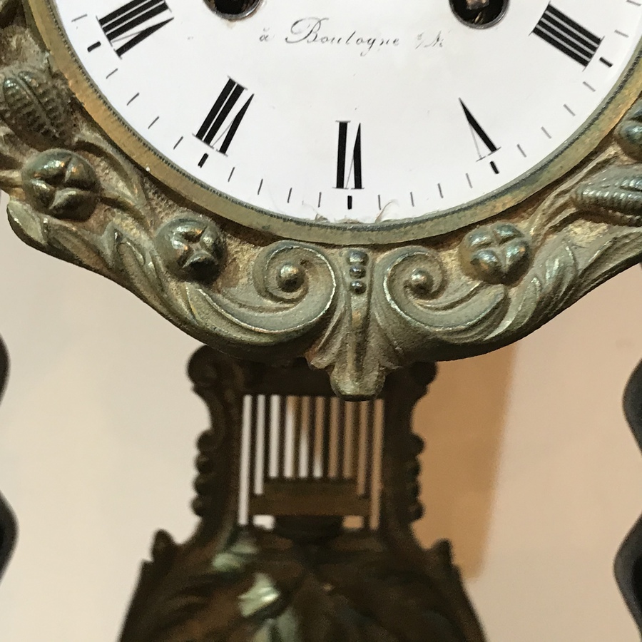 Antique French Portico clock under glass dome