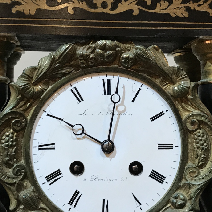 Antique French Portico clock under glass dome