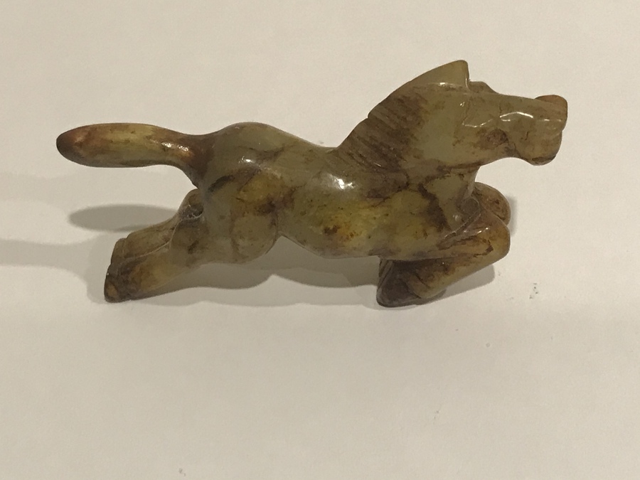 Antique Jade carved Chinese kneeling horse