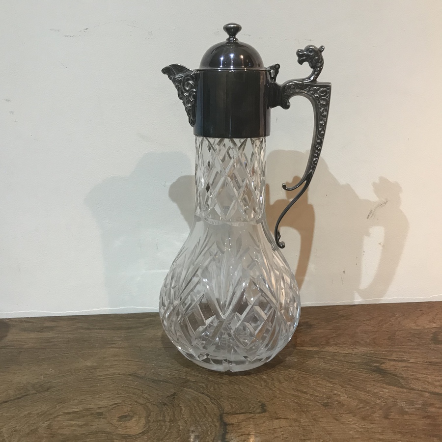 Claret Decanter, crystal cut glass & silver plate