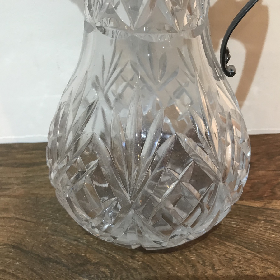 Antique Claret Decanter, crystal cut glass & silver plate
