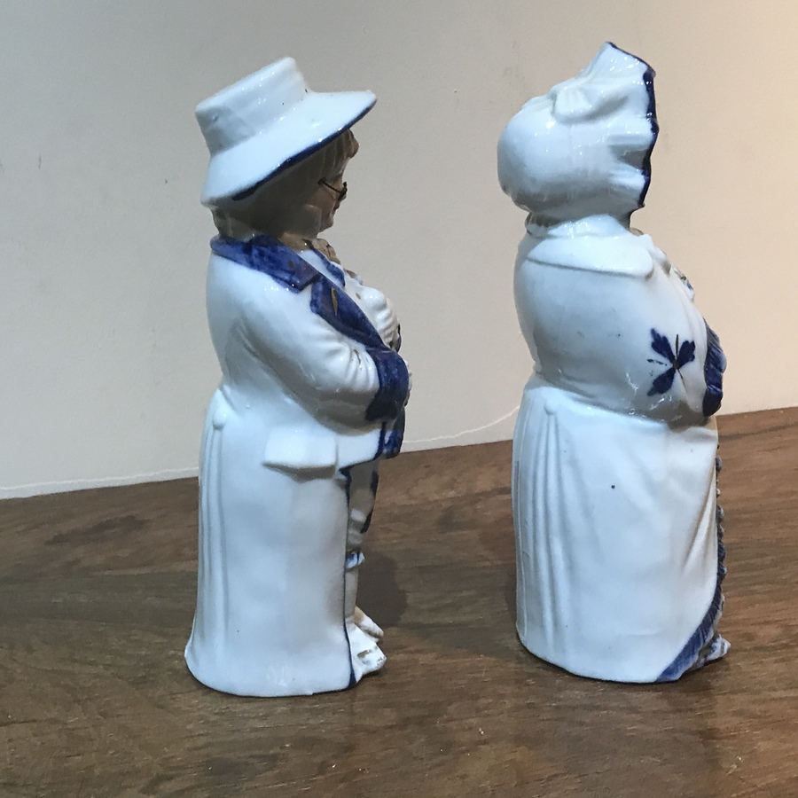 Antique Pair of German man & woman pottery figures Victorian 