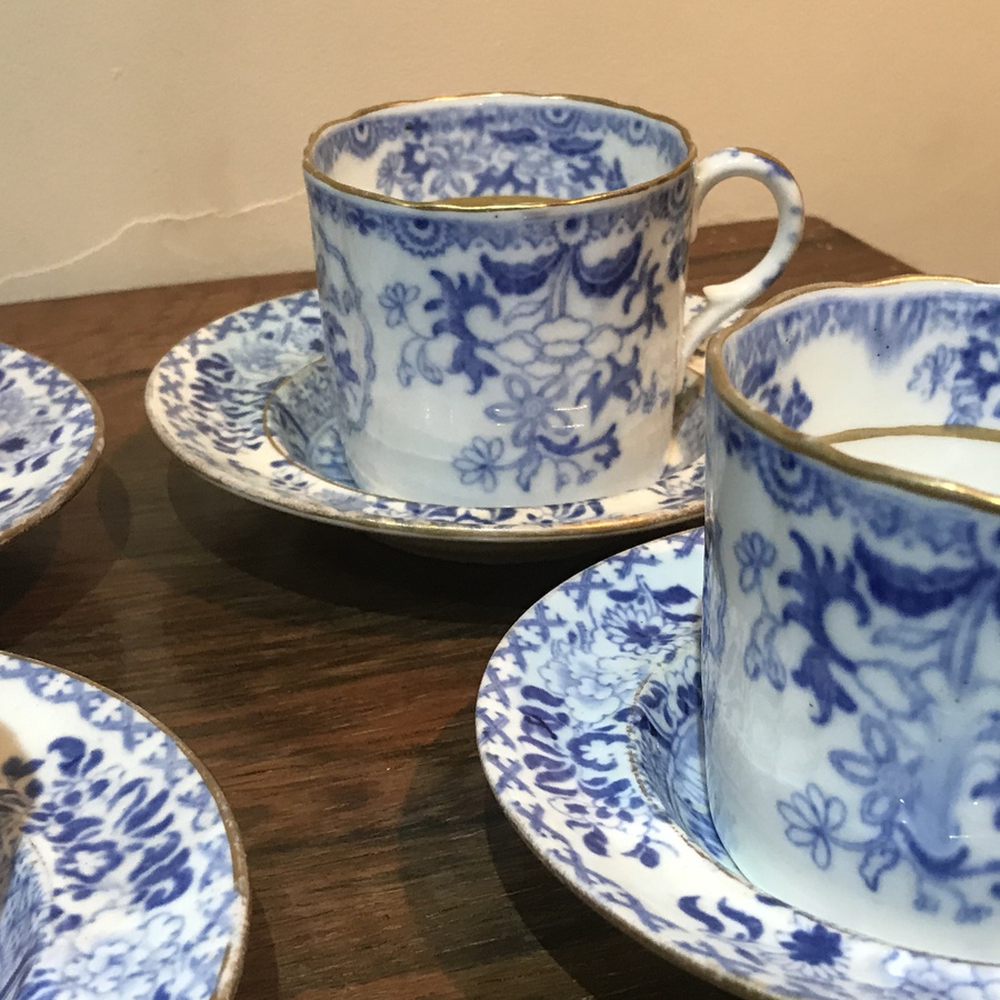 Antique Set of four Worcester blue & white coffee cups with saucers 
