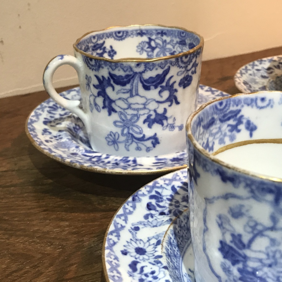 Antique Set of four Worcester blue & white coffee cups with saucers 