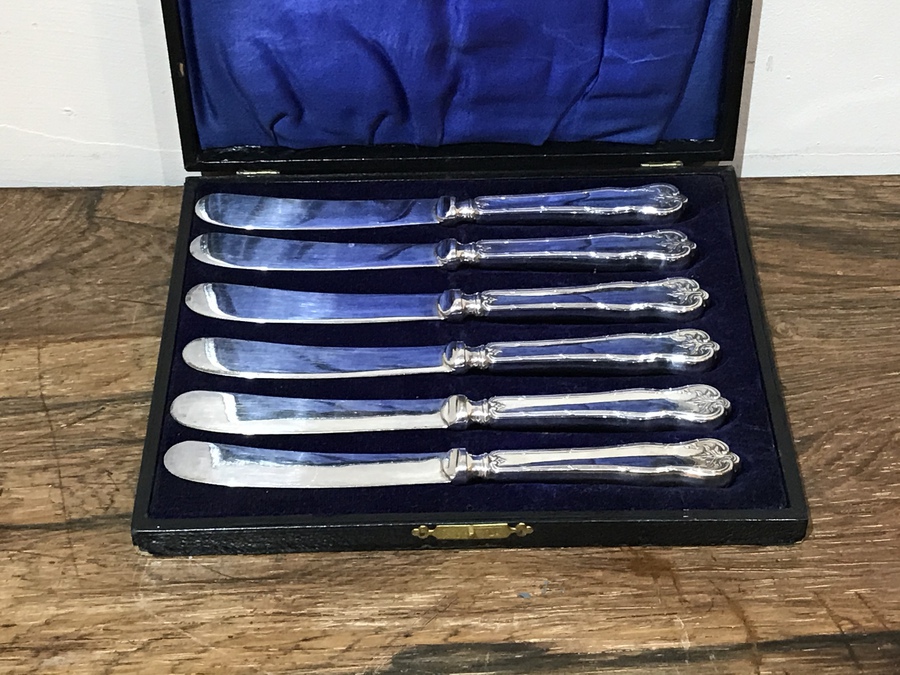 Vintage boxed set of six butter knives Epns