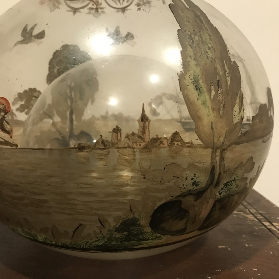 Antique Unique Victorian glass painted imaginary 