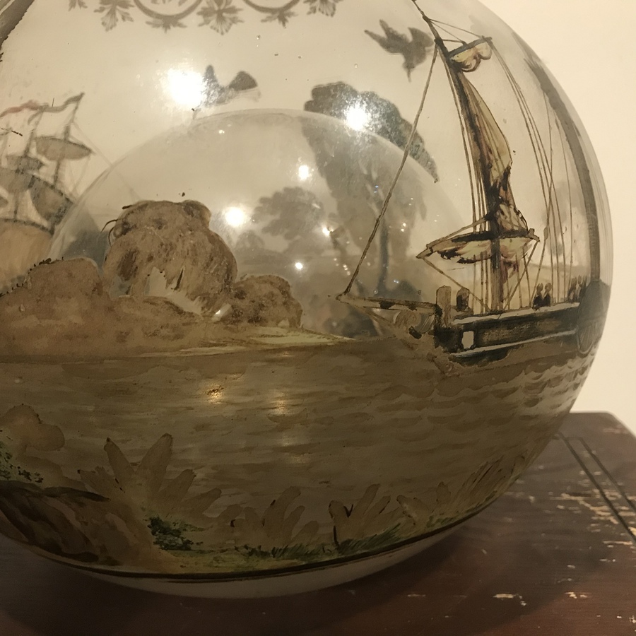 Antique Unique Victorian glass painted imaginary 