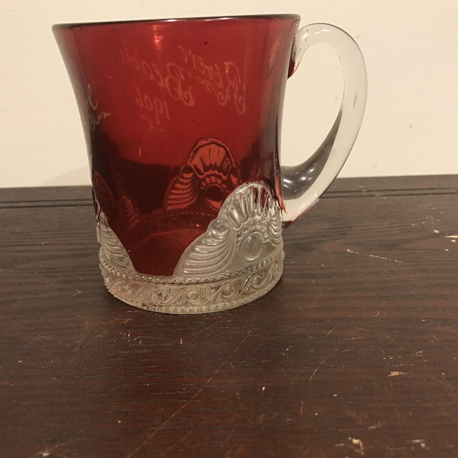 Glass cranberry cup 1906 dated