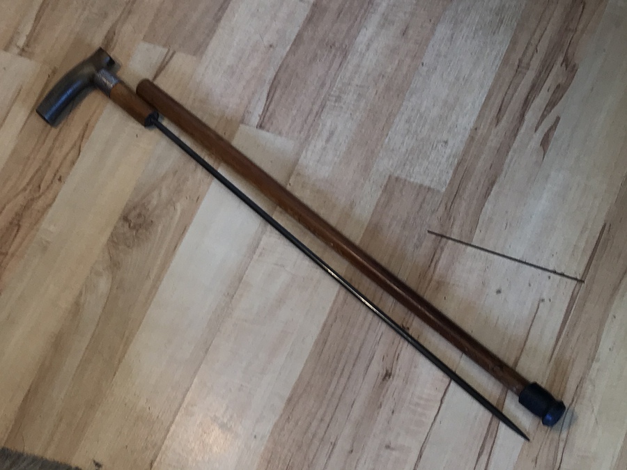 Antique Gentleman’s walking stick sword stick with silver collar hallmarked Birmingham 1894