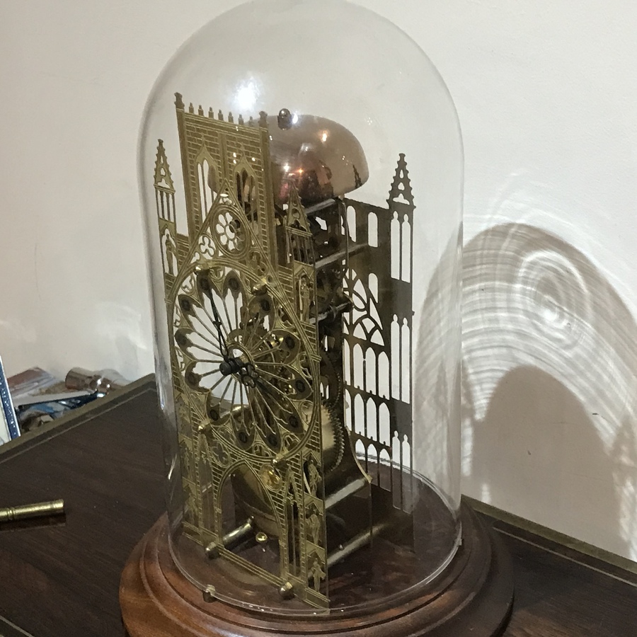 Antique Cathedral skeleton glass dome clock