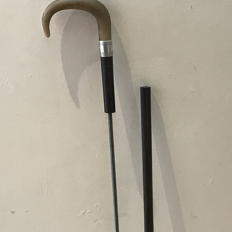 Antique Horn handled Gentleman’s walking stick sword stick with silver collar 