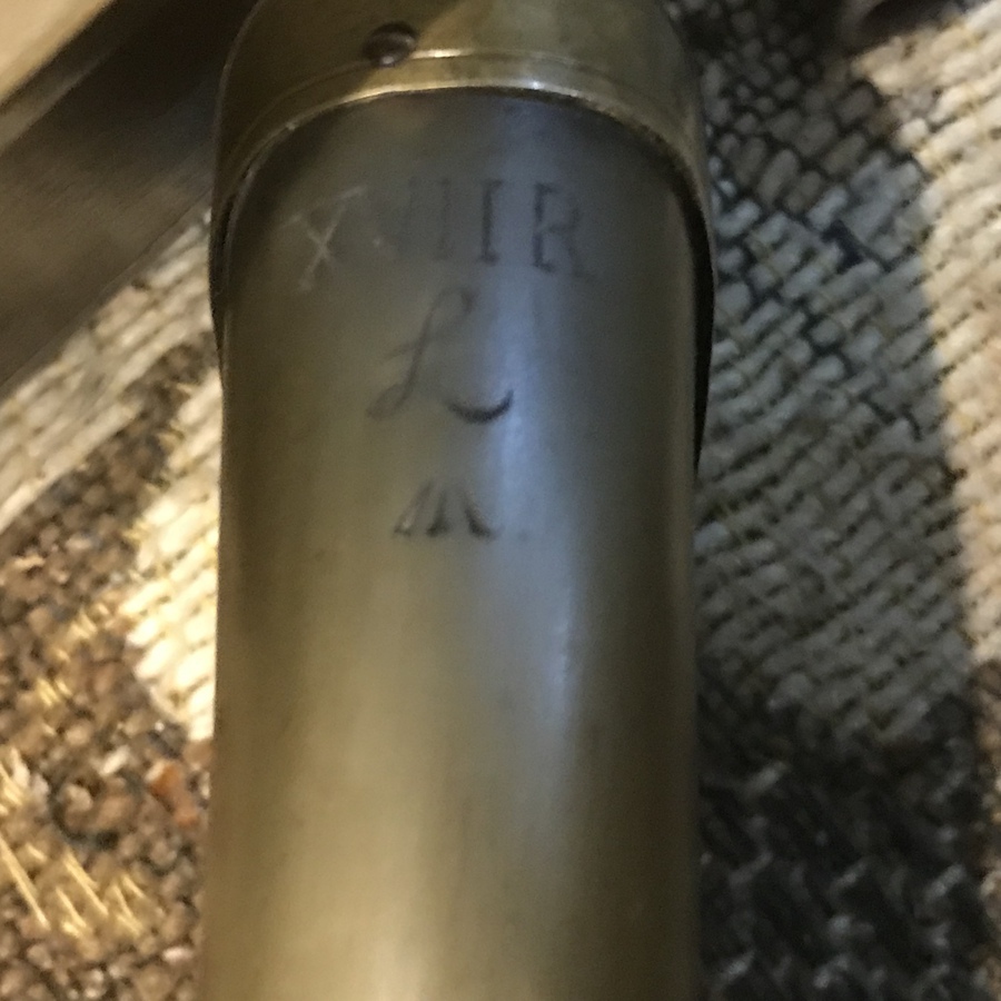 Antique 17th Royal Lancers horn and brass powder flask