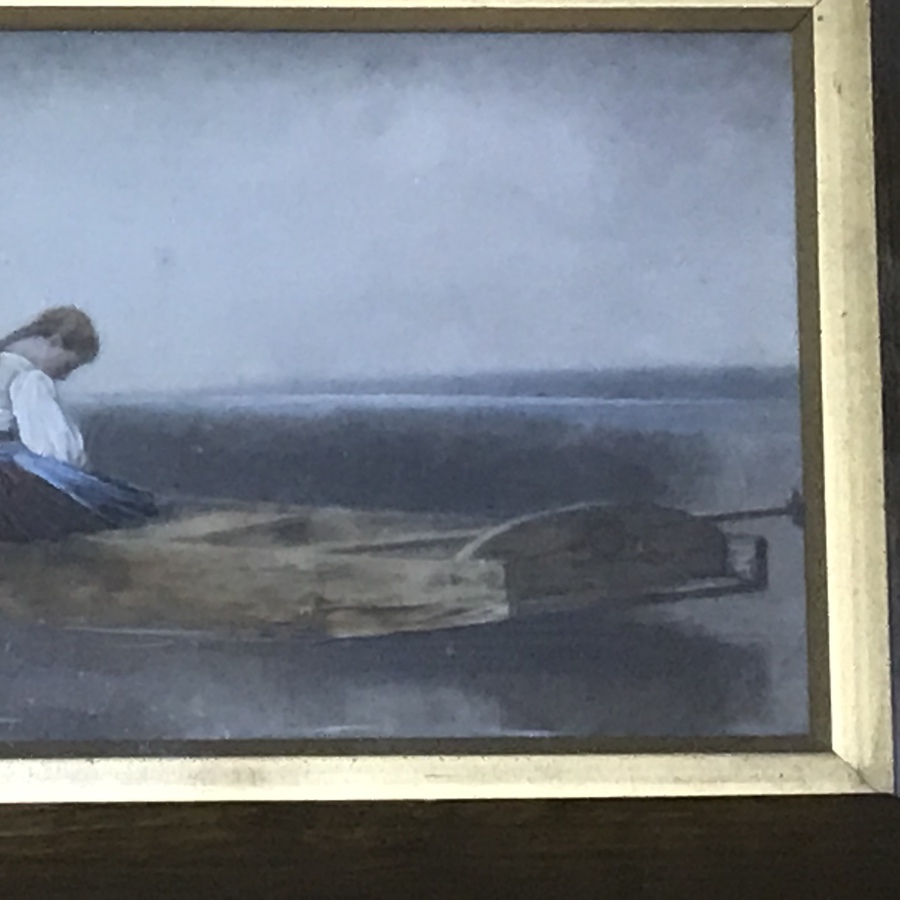 Antique Framed picture of girl on her boat stunning 