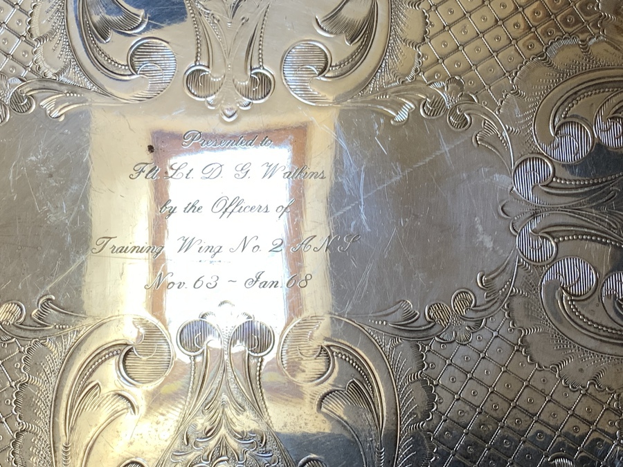 Antique RAF Officers silver plate tray, presentation from his fellow officers 