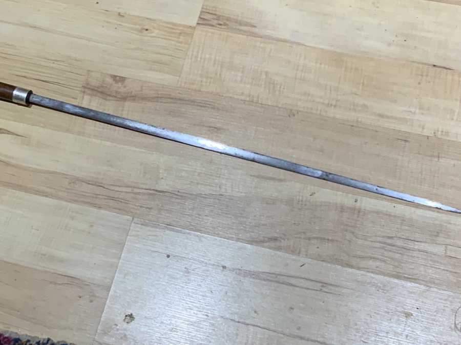 Antique Gentleman’s walking stick sword stick with silver collar hallmarked Chester 1912
