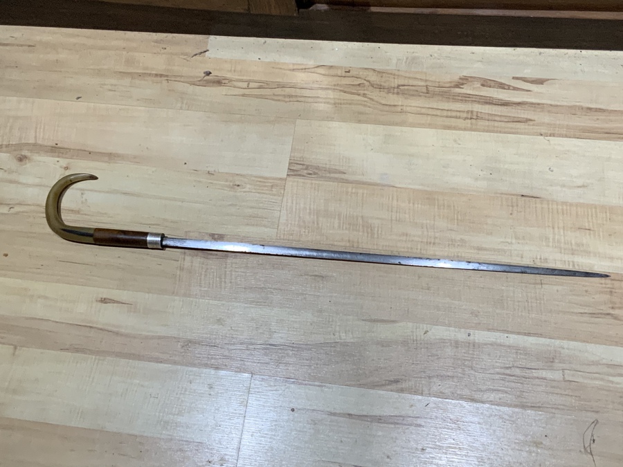 Antique Gentleman’s walking stick sword stick with silver collar hallmarked Chester 1912
