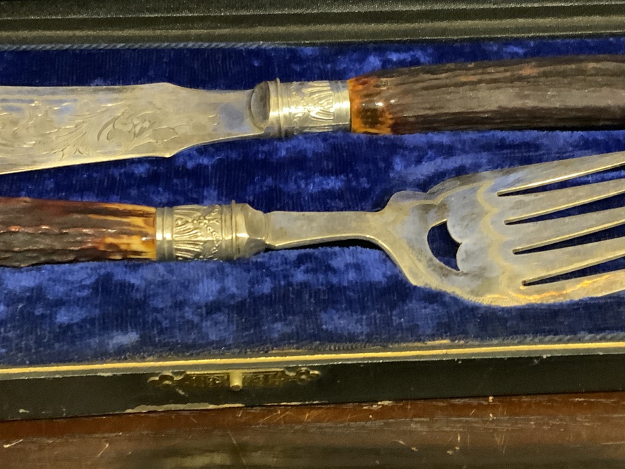 Antique Fish serving boxed cutlery 