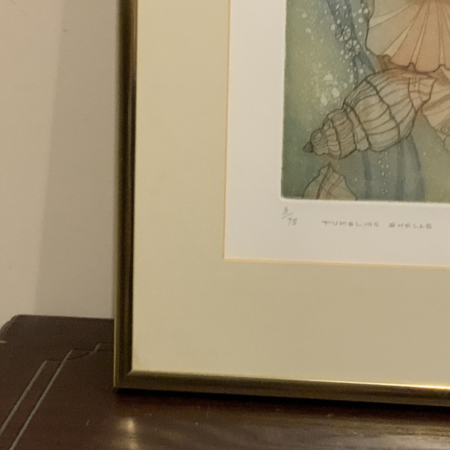 Antique Chloe Hilary Gear 3/75  ‘ Tumbling Shells ‘ limited edition Framed print.